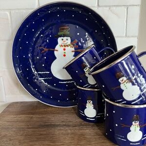 Vintage The Golden Rabbit II 1997 Denise S. Harvey Blue Snowman Enamelware Lot